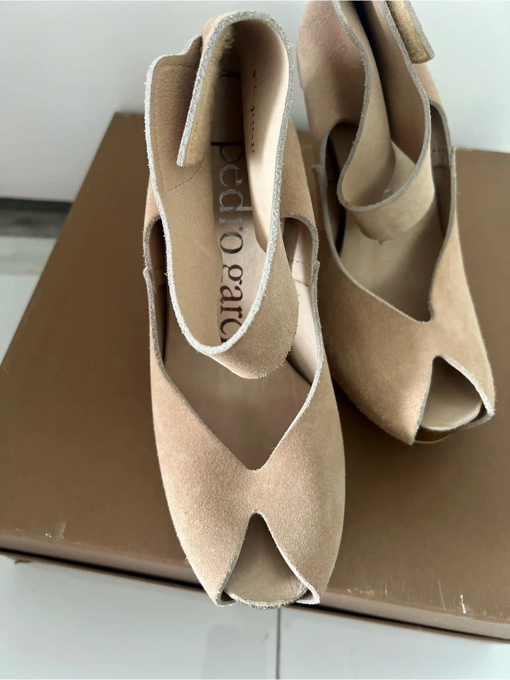 Pedro Garcia‎ Blush Tank Suede Peep-Toe Ankle-Strap Heels
